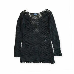 Scoop NYC Black Cotton Crochet Sweater, size S
